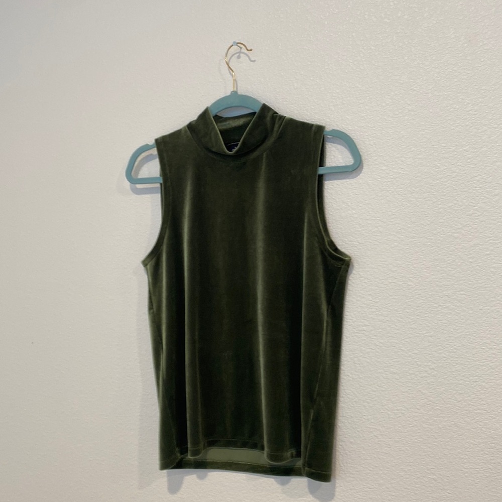 Jcrew green velvet, high neck sleeveless top